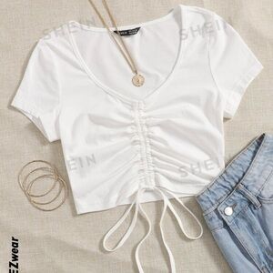 White crop top with tie in front